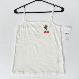 🌼 NWT RVCA Women’s Daisy Script Tank Top Medium 100% Cotton Vintage White 🌞👕✨